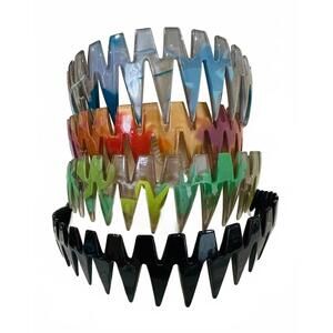 Zigzag Resin Headbands Blue Black Orange Green Made in France Set of 4